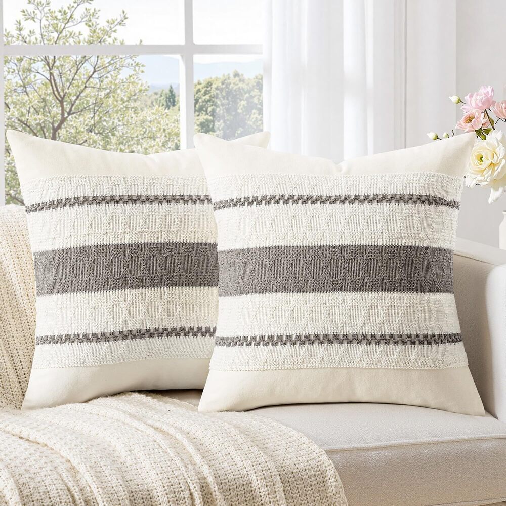 7407 Set of 2 Decorative Pillow Covers Boho Farmhouse Couch Throw Pillows